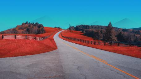 Crimson Path through Autumn Serenity wallpaper