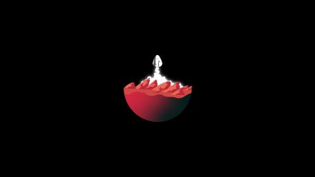 Rocket Launch Above Red Landscape in Space Art wallpaper