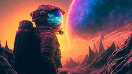 Astronaut Gazing at Alien Sunset wallpaper
