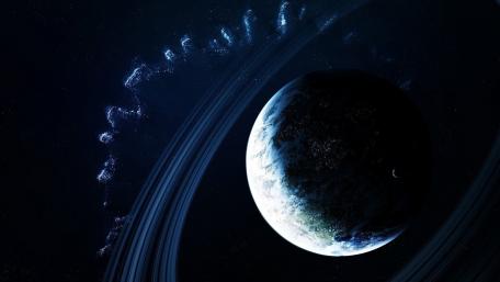 Vibrant Planetary Rings in Cosmic Darkness wallpaper