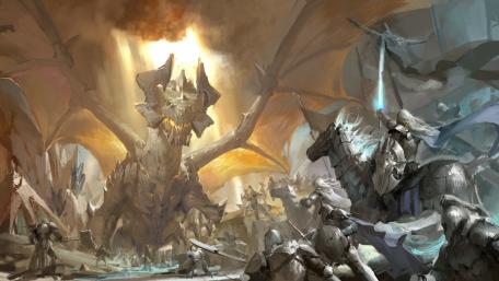 Epic Dragon Battle at Sunset wallpaper