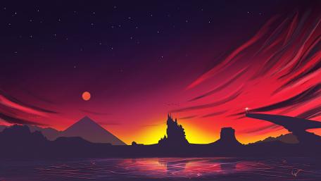 Crimson Twilight Dreamscape wallpaper