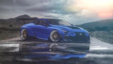 Blue Sports Car Power on Paved Road wallpaper