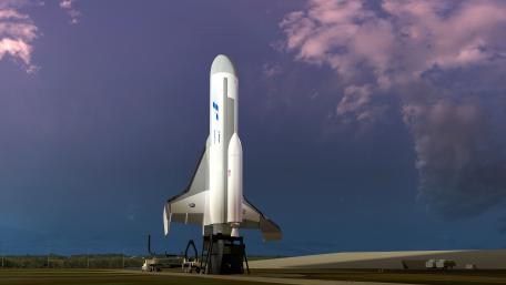 Majestic Spacecraft Standing Ready for Launch wallpaper