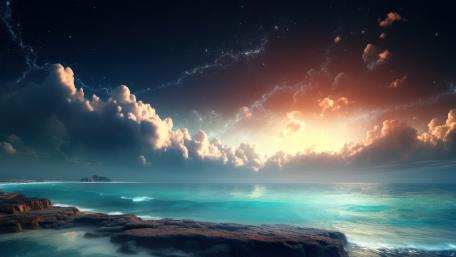 Serene Cosmic Shoreline at Dusk wallpaper