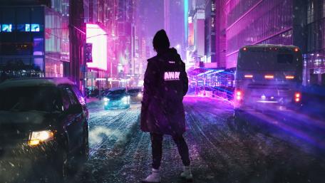 Neon Winter Commute wallpaper
