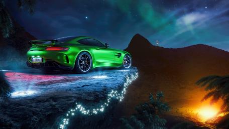 Neon Blaze Mercedes-Benz AMG GT Supercar Fantasy wallpaper