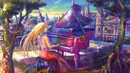 Melodic Dreams of a Piano Princess wallpaper