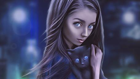 Girl holding cat wallpaper