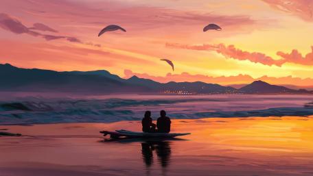 Sunset Serenity on a Tranquil Shore wallpaper