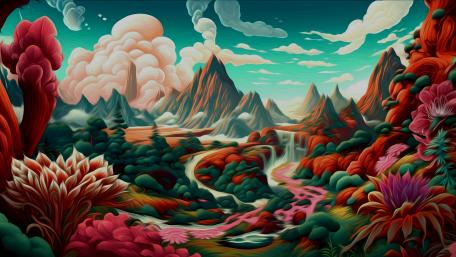 Surreal Blossom Valley wallpaper