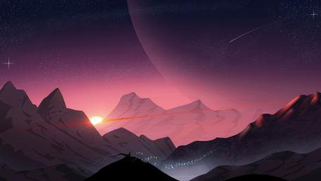 Crimson Twilight Over Mountain Peaks wallpaper