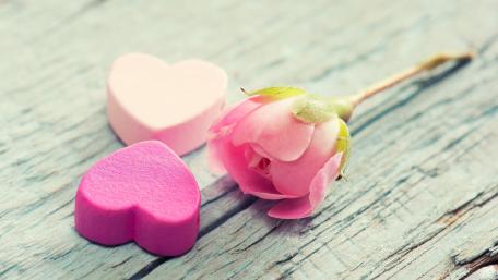 Hearts and Rose on Wooden Backdrop wallpaper
