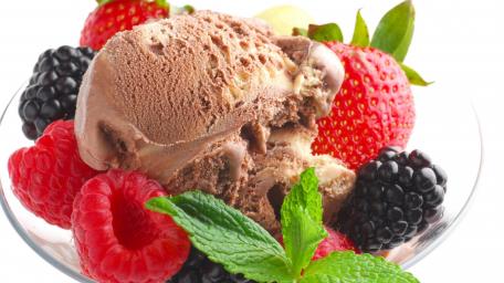 Delicious Indulgence of Chocolate Ice Cream and Berries wallpaper