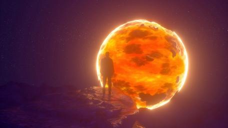 Lone Observer and the Cosmic Inferno wallpaper