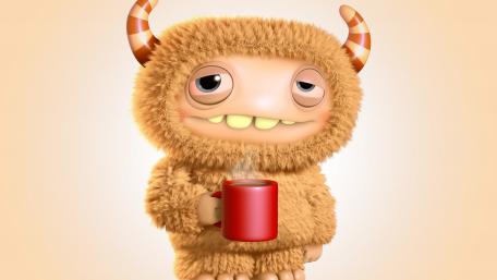Fuzzy Monster Enjoying a Warm Beverage wallpaper