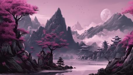 Cherry Blossom Serenity at Twilight wallpaper