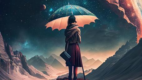 Cosmic Voyage With an Umbrella wallpaper