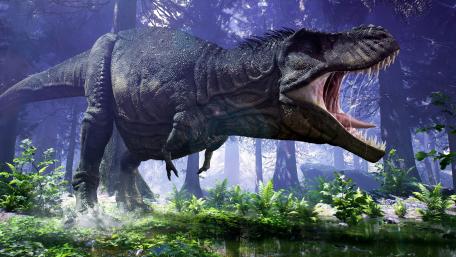 Roaring Tyrannosaurus Rex in the Spotlight wallpaper
