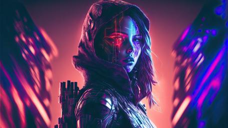 Futuristic Warrior in Neon Glare wallpaper