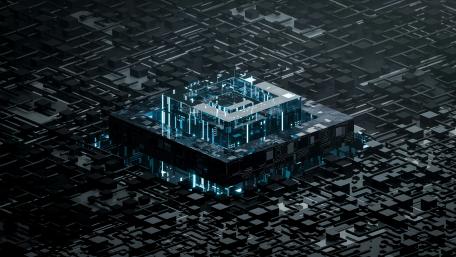 Futuristic Digital Core Amidst Chaos wallpaper