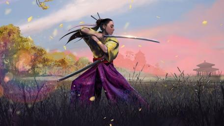 Kunoichi Warrior Amidst Autumn Splendor wallpaper