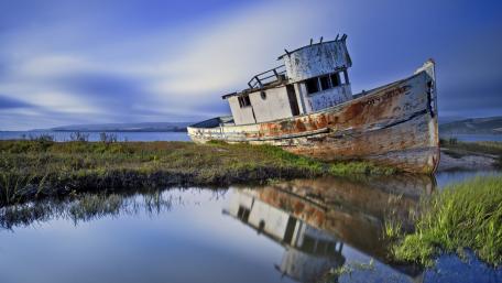 Weathered Vessel's Resting Place on Tomales Bay wallpaper