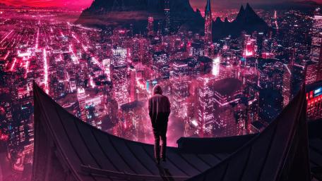 Futuristic Cityscape Observer wallpaper