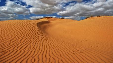 Desert Dunes Under a Dynamic Sky wallpaper