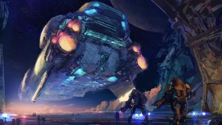 Majestic Sci-Fi Spaceship Landing wallpaper