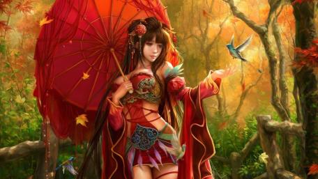 Enchanted Autumn Forest Encounter wallpaper
