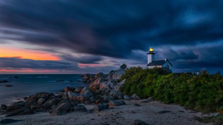 Twilight Beacon at Rocky Shore wallpaper