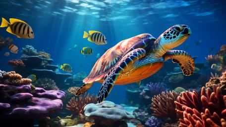 Underwater Serenity with Majestic Sea Turtle wallpaper