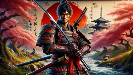 Samurai Warrior Amidst Cherry Blossoms wallpaper