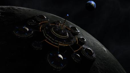 Mysterious Space Station Orbiting a Barren Moon wallpaper