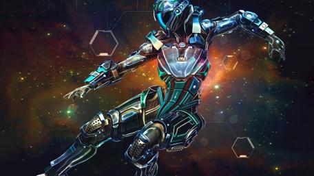 Cybernetic Emissary in Stellar Hues wallpaper