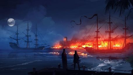 Nighttime Harbor Blaze wallpaper