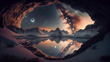 Starry Reflections on Snowy Peaks wallpaper