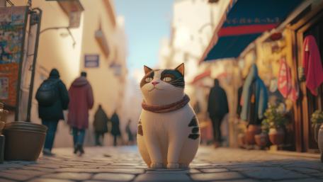 Whimsical Cat's Alleyway Adventure wallpaper