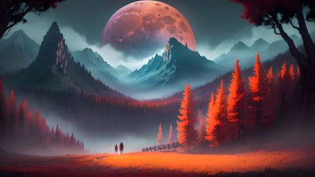 Crimson Dusk and Cosmic Dreams wallpaper