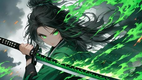 Emerald Gaze of the Samurai Warrior wallpaper