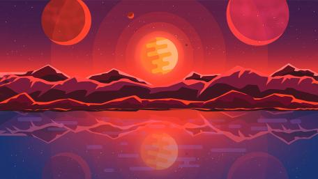 Crimson Planets Over Tranquil Waters wallpaper