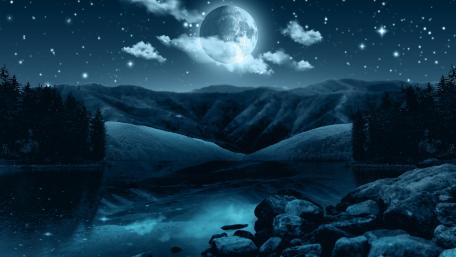 Mystical Moonlit Mountain Vista wallpaper