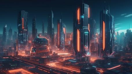 Futuristic Skyline Aglow with Neon Lights wallpaper