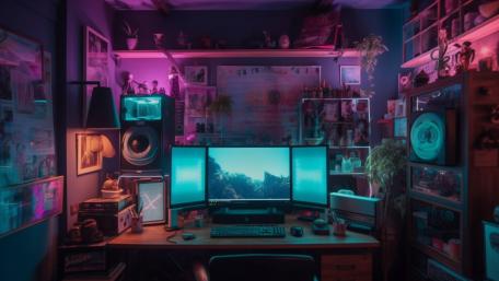 Vibrant Gamer's Haven in Neon Glow wallpaper