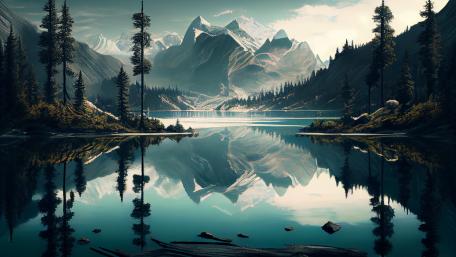 Mystic Lake Serenity at Dusk wallpaper