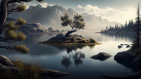 Tranquil Mountain Lake Serenity wallpaper