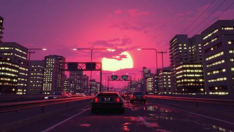 Retro City Sunset Drive wallpaper