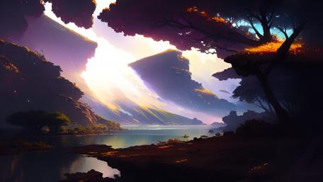 Mystical Sunset Valley wallpaper