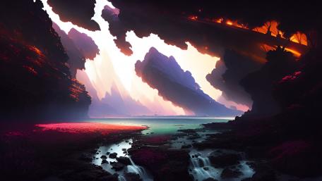 Mystic Sunset Over Alien Shoreline wallpaper